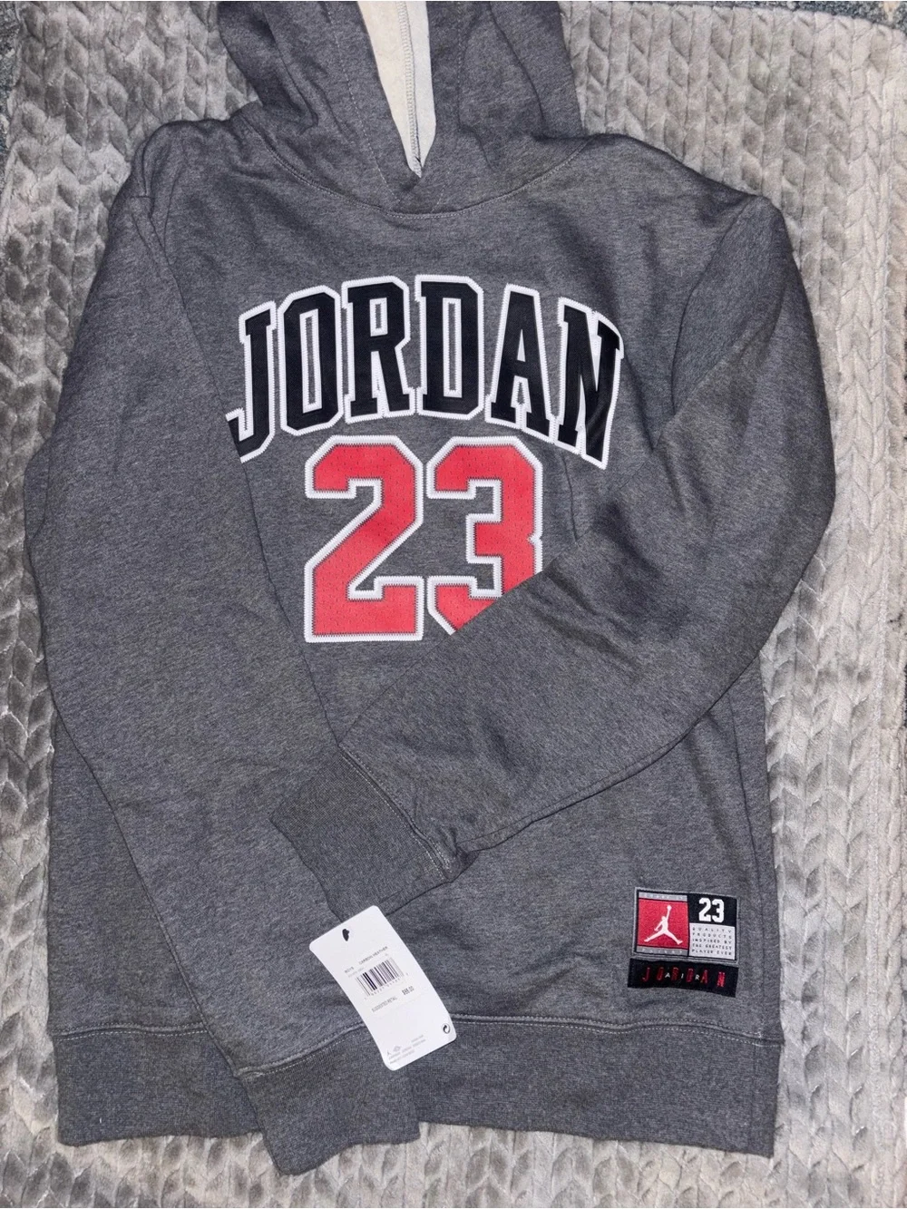 Jordan Boy’s Gray Hoodie Sweatshirt with Red 23